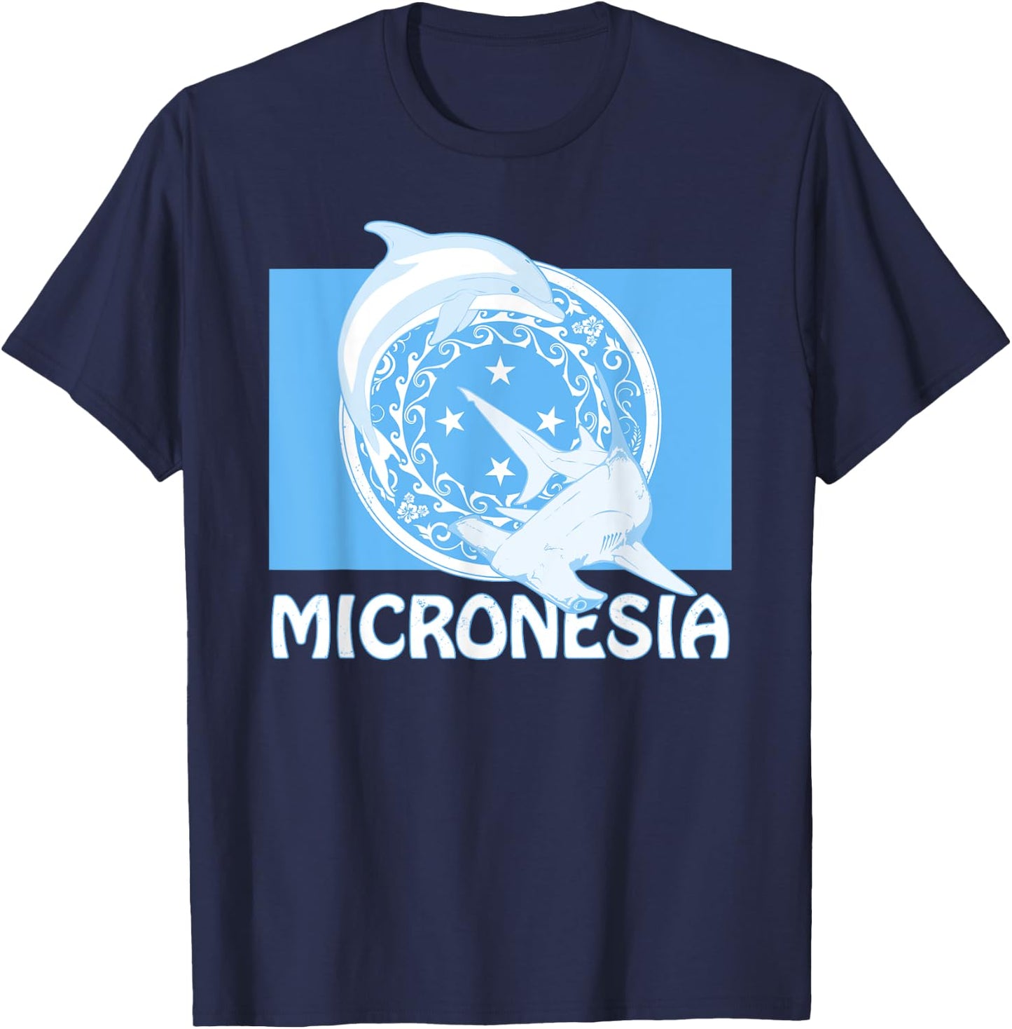 Micronesian Flag of Micronesia Dolphin and Hammerhead Shark T-Shirt - T-Shirt | Navy