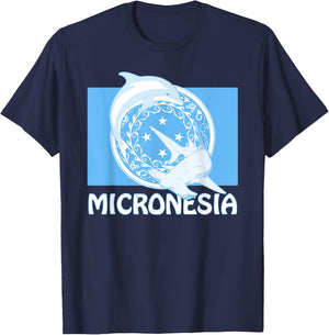 Micronesian Flag of Micronesia Dolphin and Hammerhead Shark T-Shirt - T-Shirt | Navy