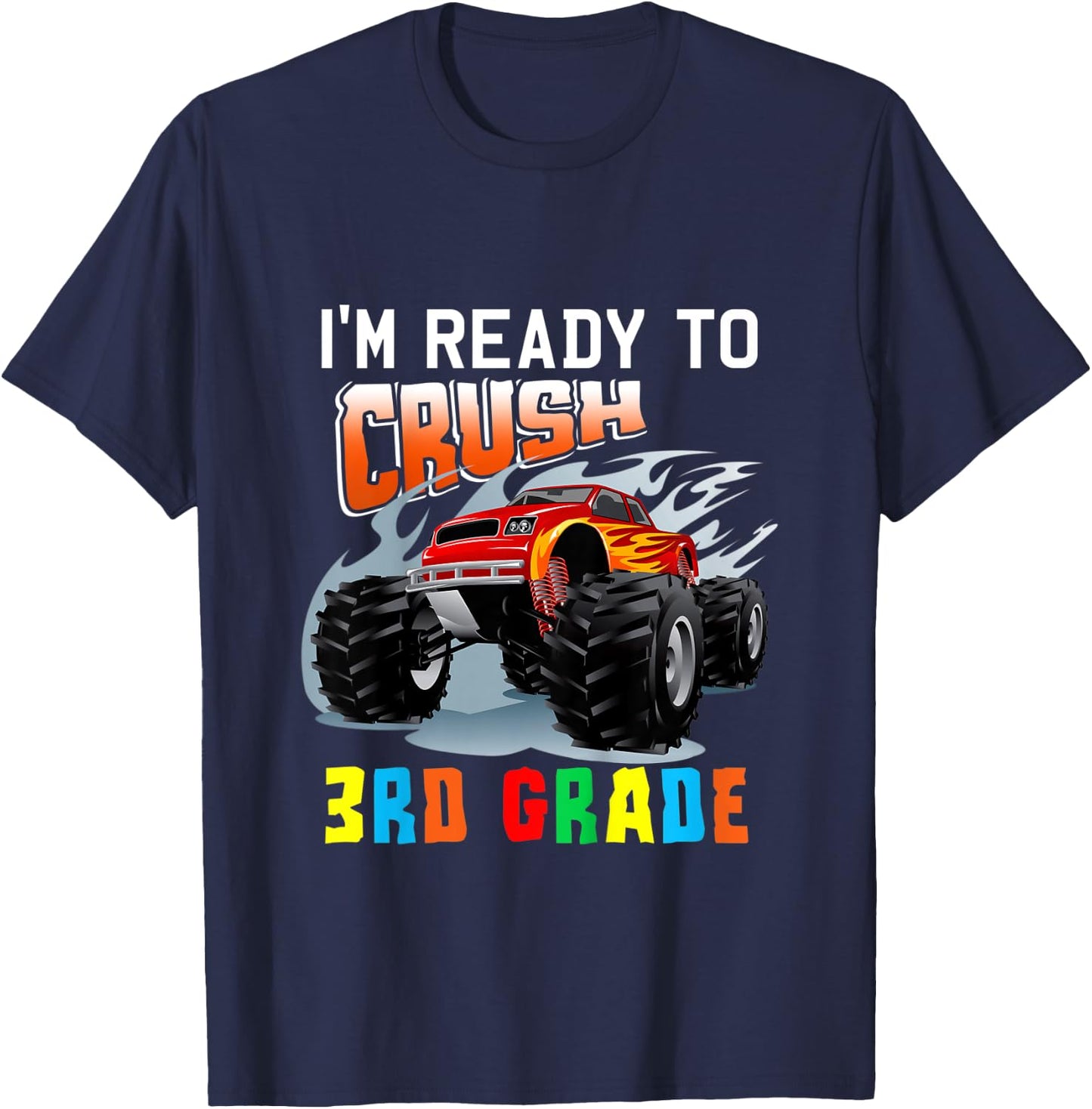 Kids Crush 3rd Grade Monster Truck Boys Funny Back to School T-Shirt - T-Shirt | Navy