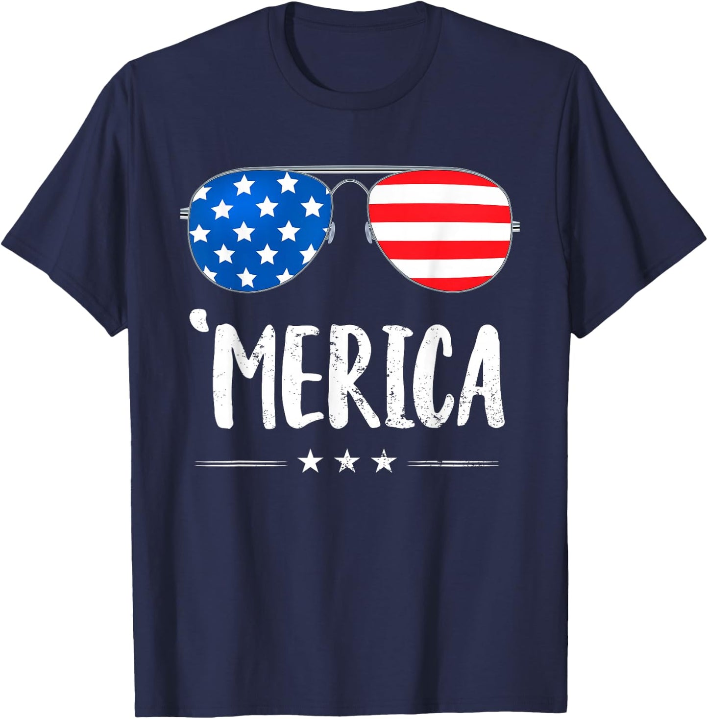 Merica Sunglasses 4th of July Boys Girls USA Flag Patriotic T-Shirt - T-Shirt | Navy
