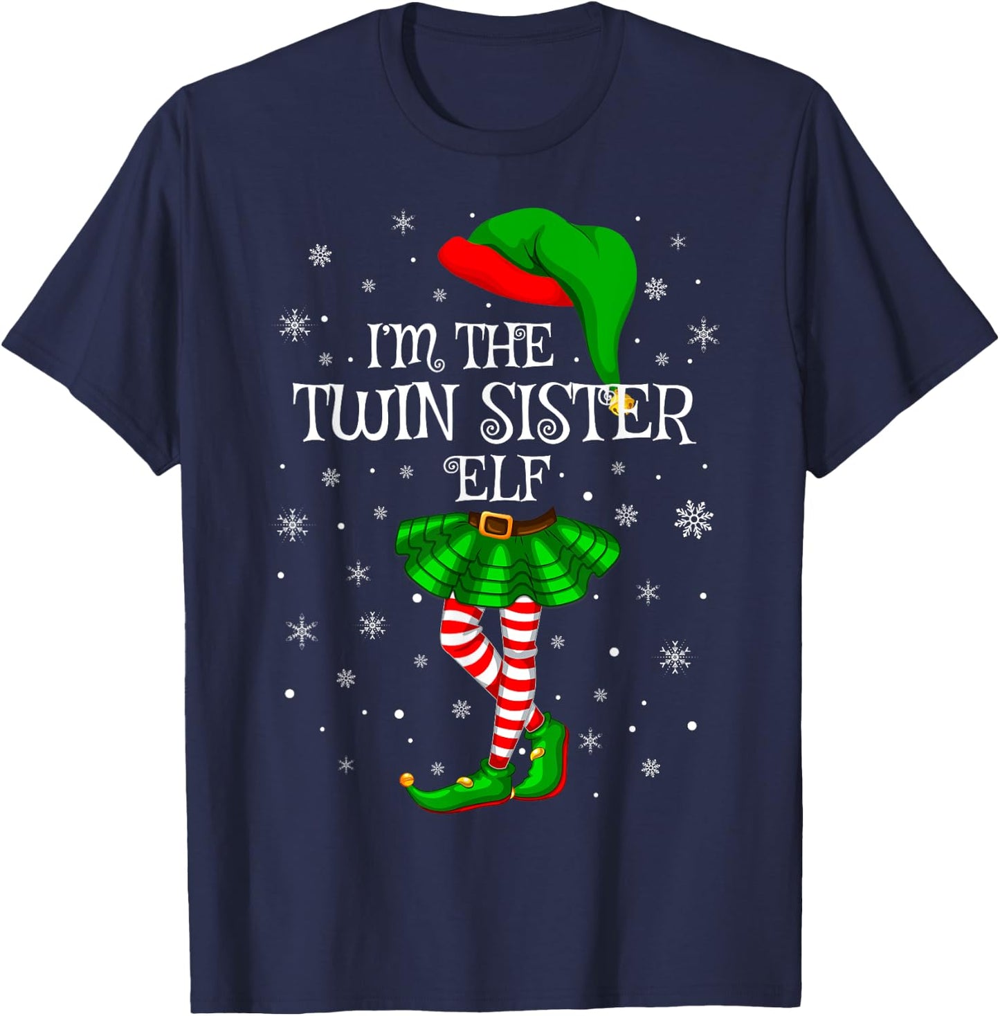 Matching Family Group I'm The Twin Sister Elf Christmas T-Shirt - T-Shirt | Navy