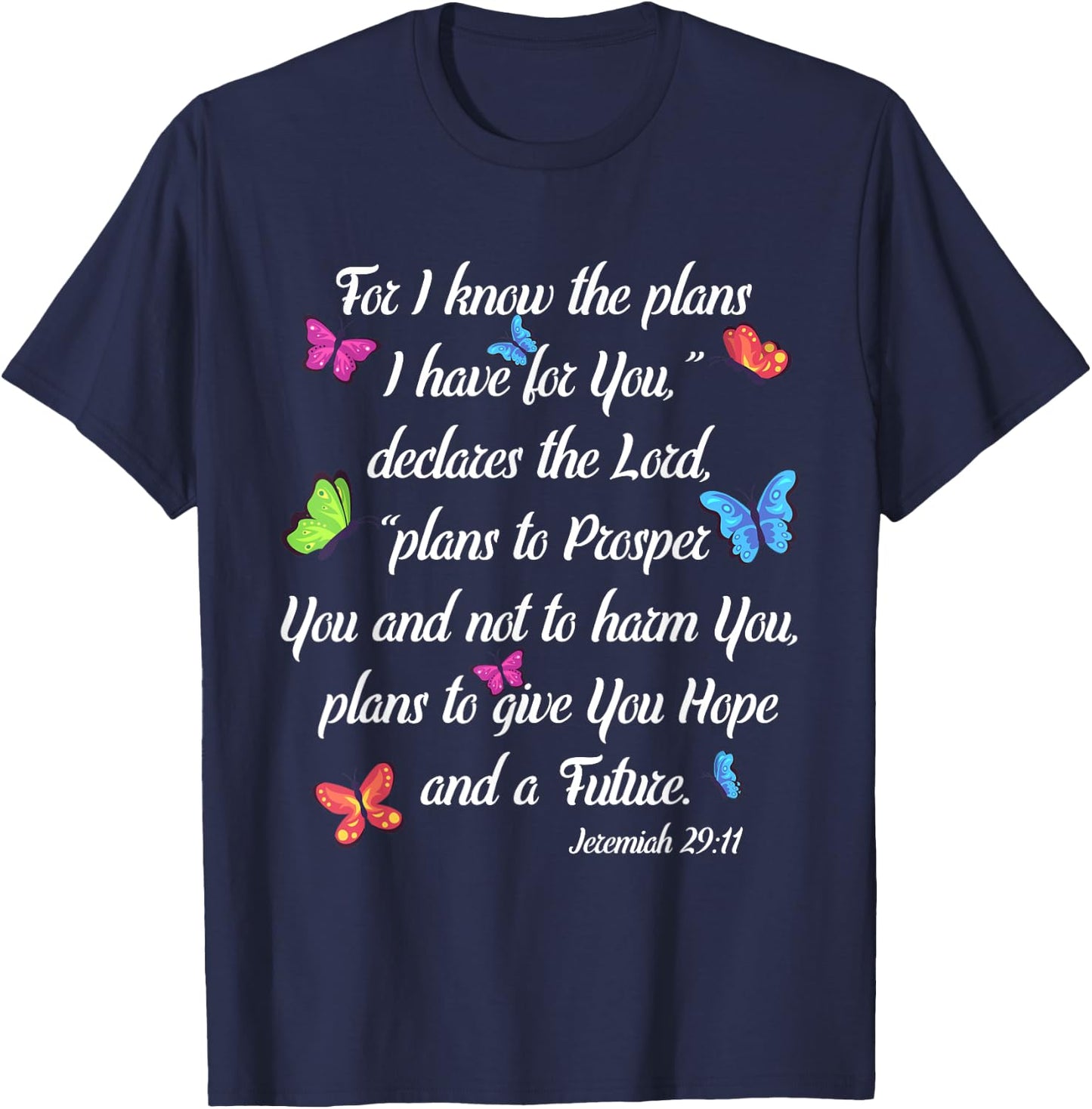 Godly Women Jeremiah 29:11 Christian Bible Verse Butterfly T-Shirt - T-Shirt | Navy