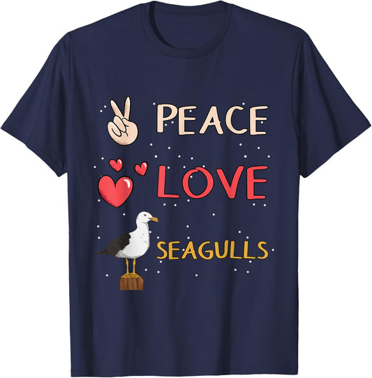 Seagull Sea Gulls Peace Love Seagulls T-Shirt - T-Shirt | Navy