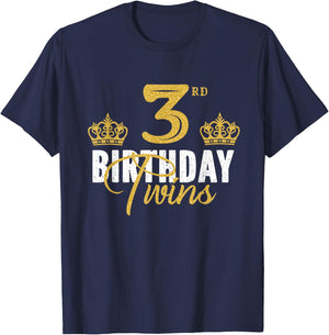 3rd Birthday Twins 3 Years Old Party Idea For Boy And Girl T-Shirt - T-Shirt | Navy