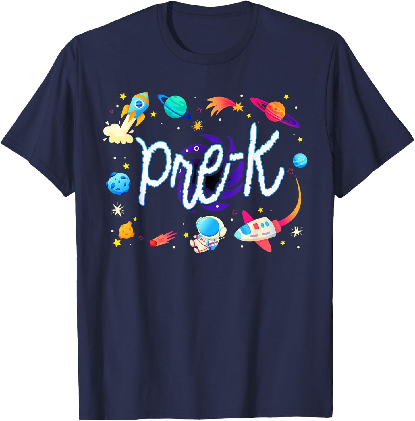 Pre-K Astronaut Planets Space Back To School Techer Kids T-Shirt - T-Shirt | Navy
