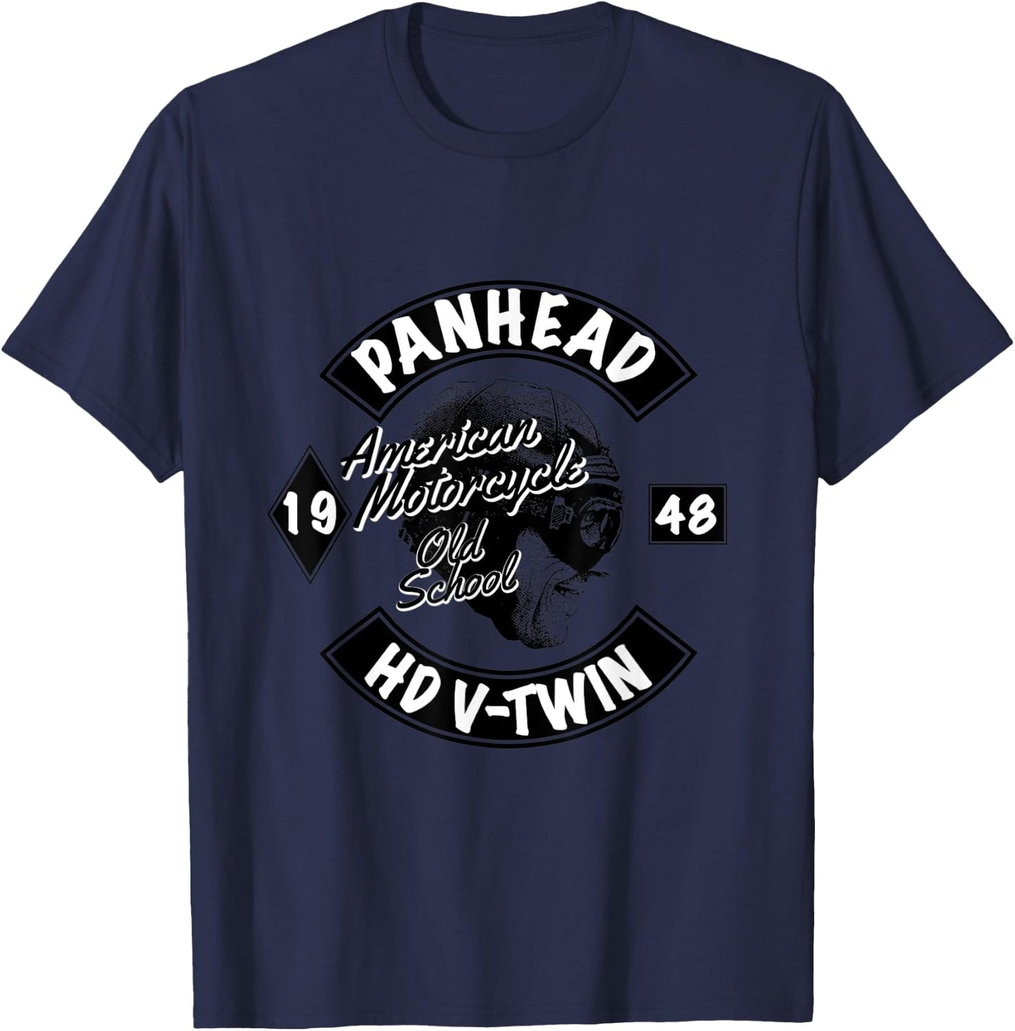 Classic Vintage HD Panhead Motorcycle V-Twin 1948 Helmet T-Shirt - T-Shirt | Navy