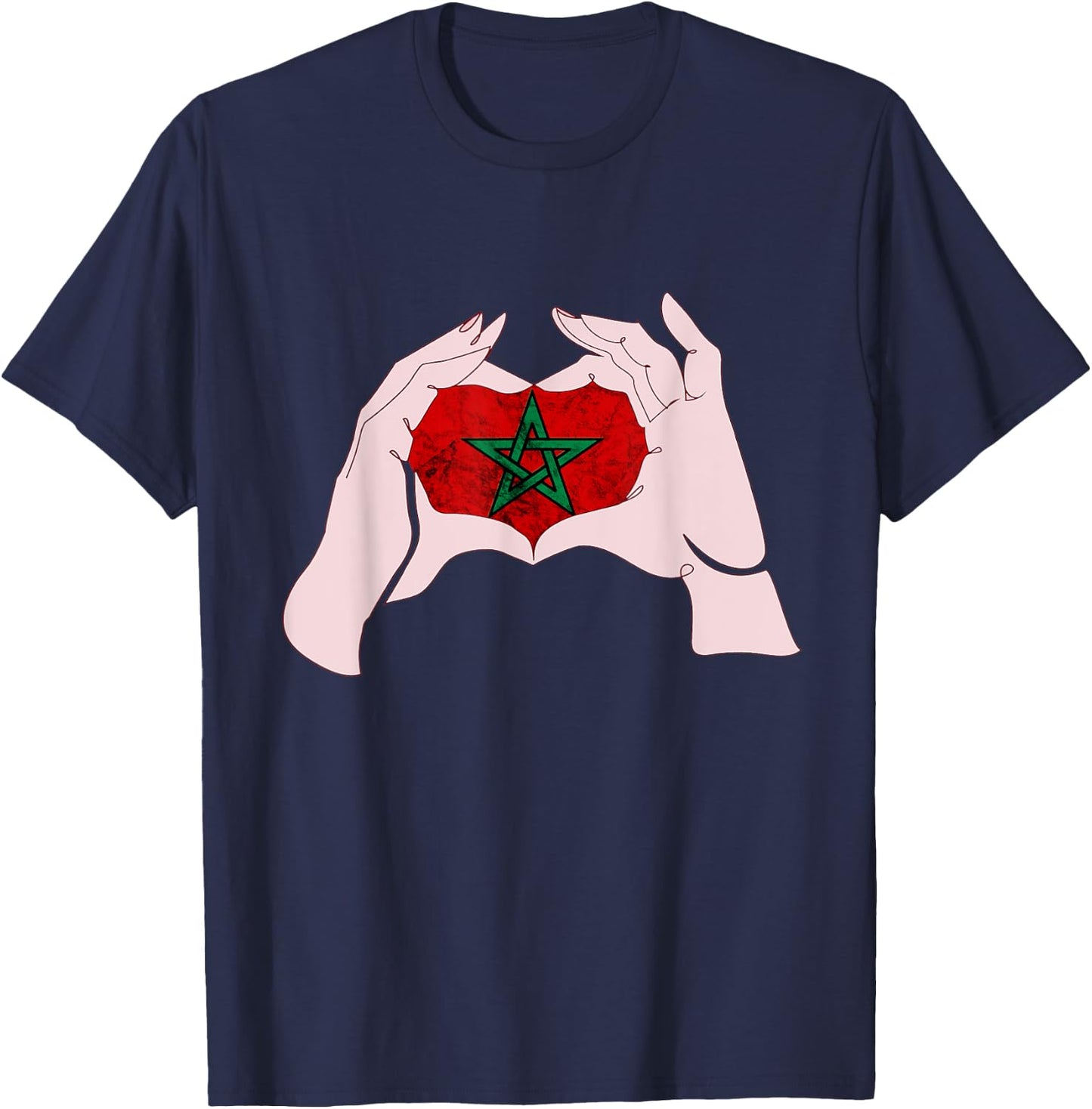 Morocco Heart Send Love Moroccan Flag Hand Moroccan Pride T-Shirt - T-Shirt | Navy