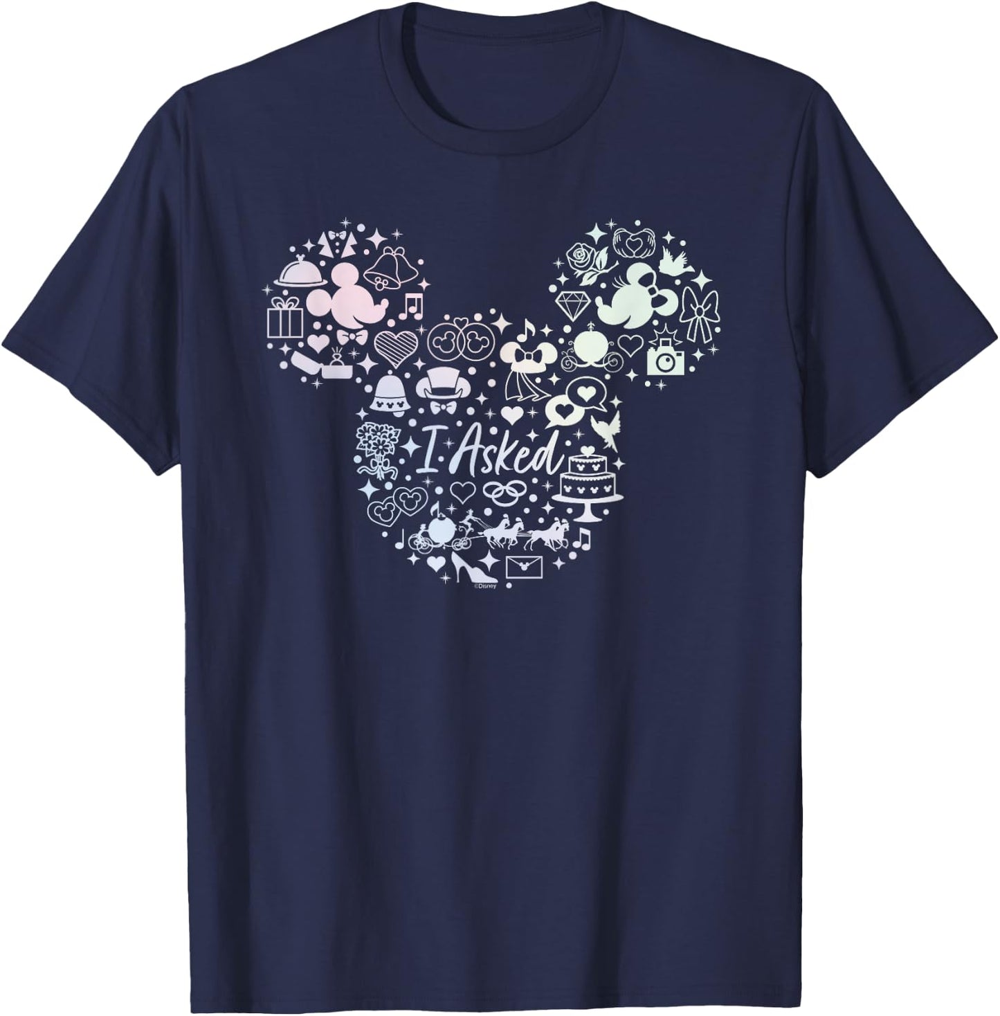 Disney I Asked Engagement Proposal Mickey Head Icon T-Shirt - T-Shirt | Navy