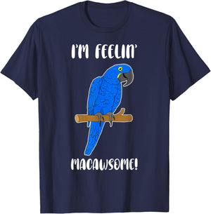 Funny Parrot Lover Hyacinth Macaw Pun Macawsome T-Shirt - T-Shirt | Navy