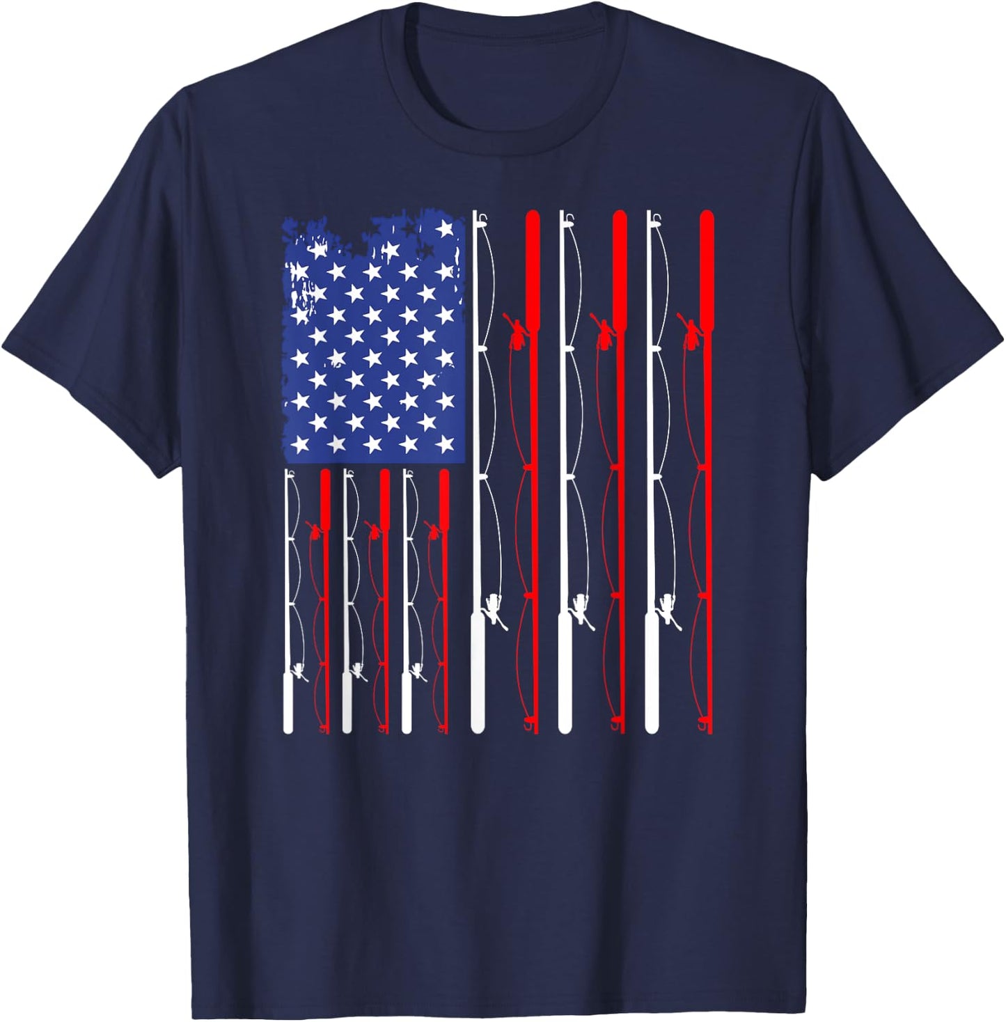 American Flag Fishing Rod Fishing Lover T-Shirt - T-Shirt | Navy