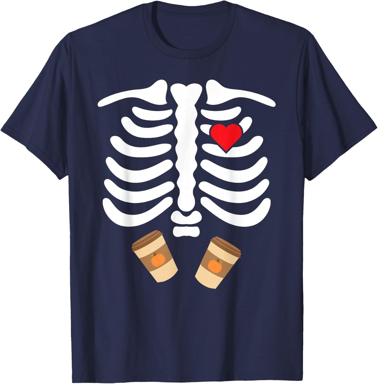 Halloween Skeleton Food Belly Pumpkin Spice T Shirt T-Shirt - T-Shirt | Navy