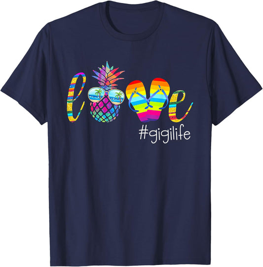 LOVE Gigi Life Pineapple Flip Flop Funny Gift T-Shirt - T-Shirt | Navy
