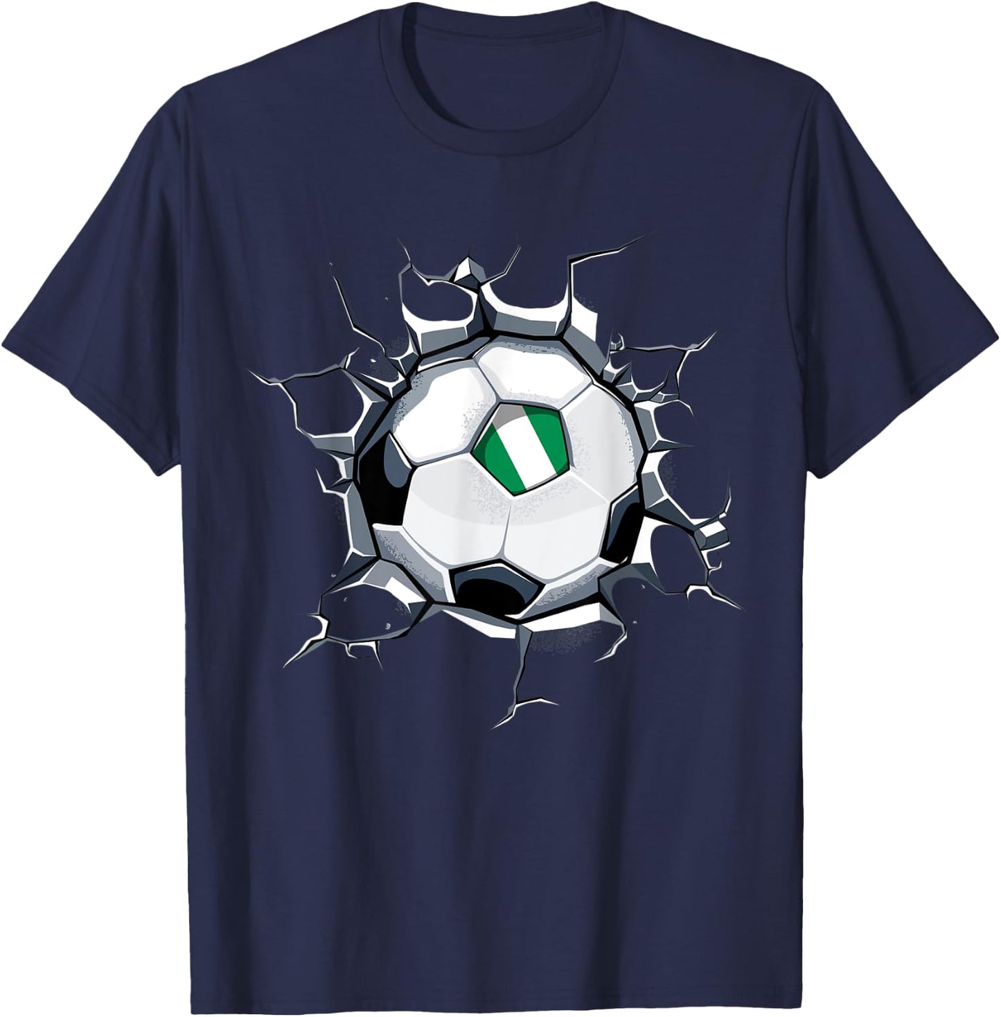 Nigeria Soccer Fans Jersey Nigerian Football Cracked Wall T-Shirt - T-Shirt | Navy