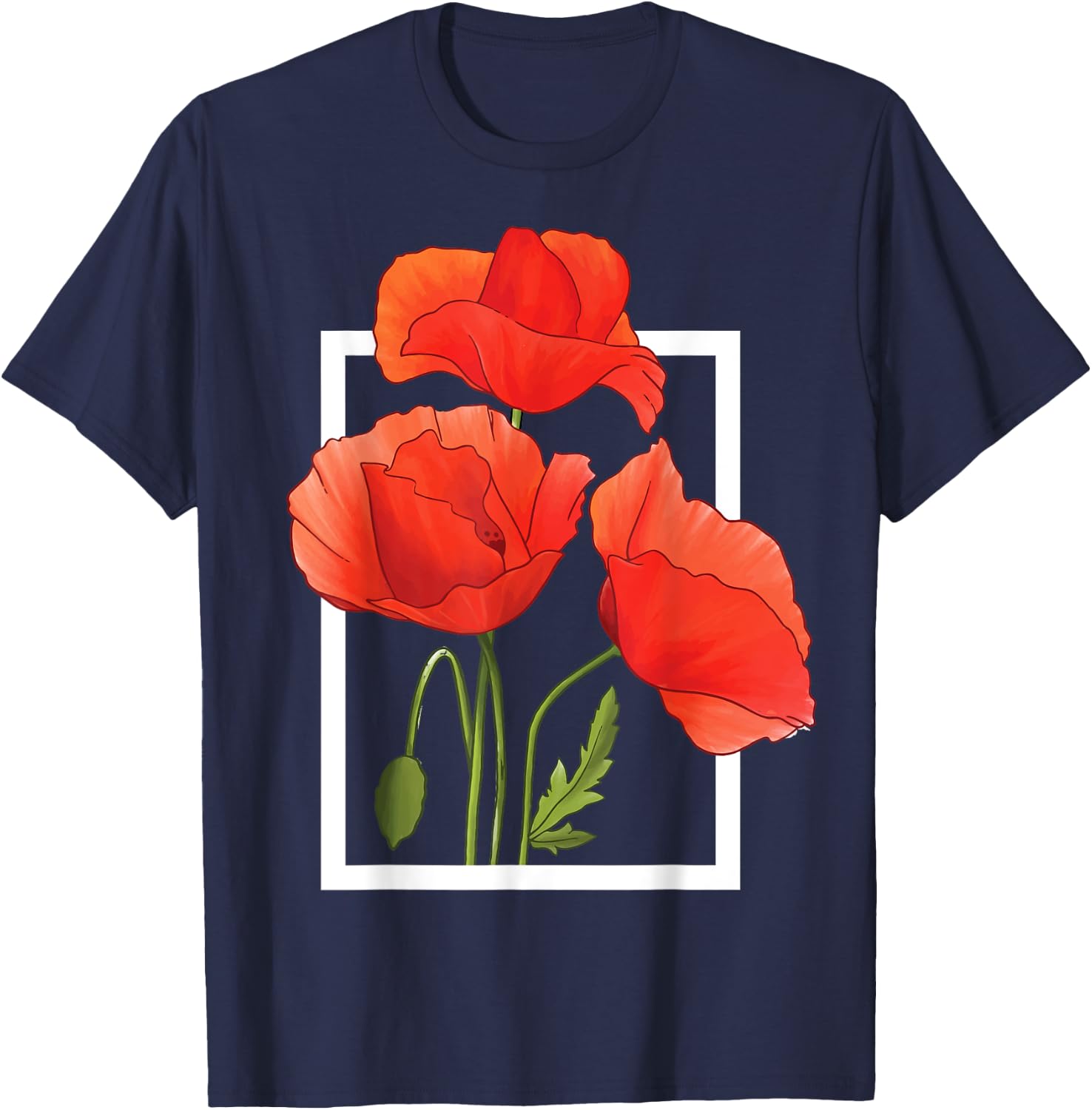 Poppy Flowers T-Shirt - T-Shirt | Navy