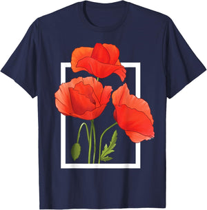 Poppy Flowers T-Shirt - T-Shirt | Navy
