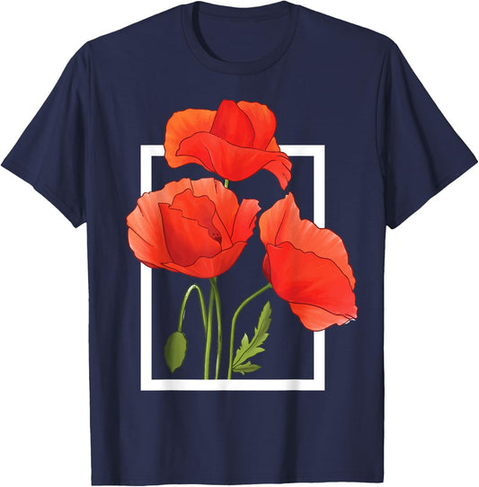Poppy Flowers T-Shirt - T-Shirt | Navy