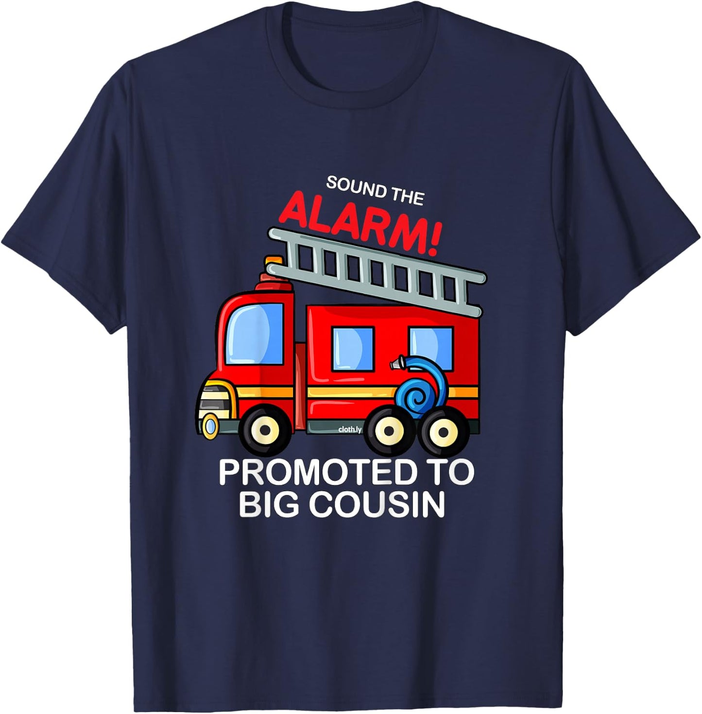 Kids Promoted to Big Cousin Boy Firetruck T-Shirt - T-Shirt | Navy