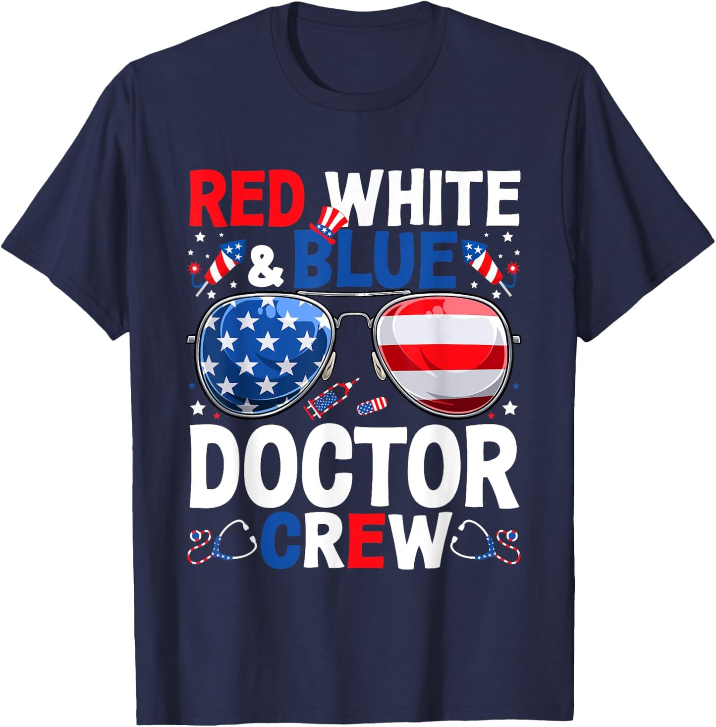 4th Of July Red White & Blue Doctor Crew American Flag Women Men T-Shirt - T-Shirt | Navy