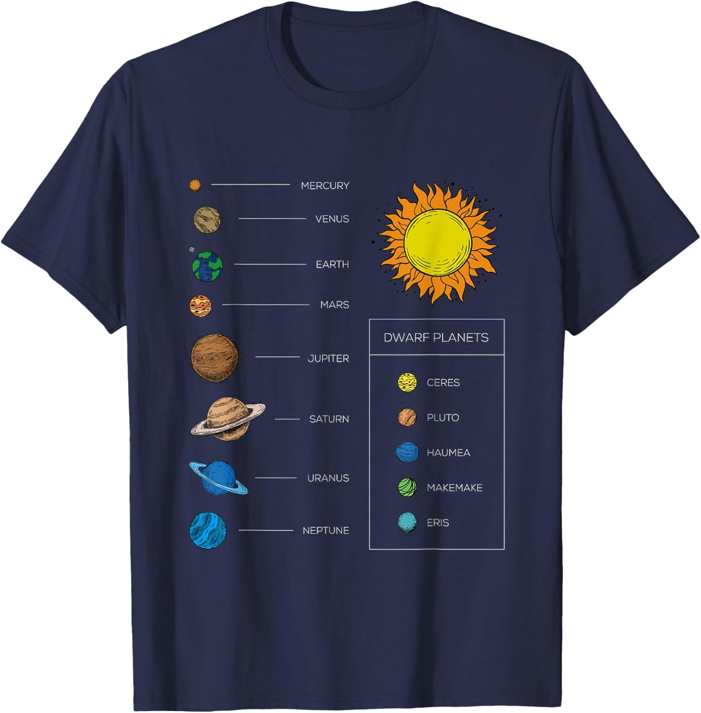 Solar-System Kids and Adults Dwarf Planets Education Graphic T-Shirt - T-Shirt | Navy