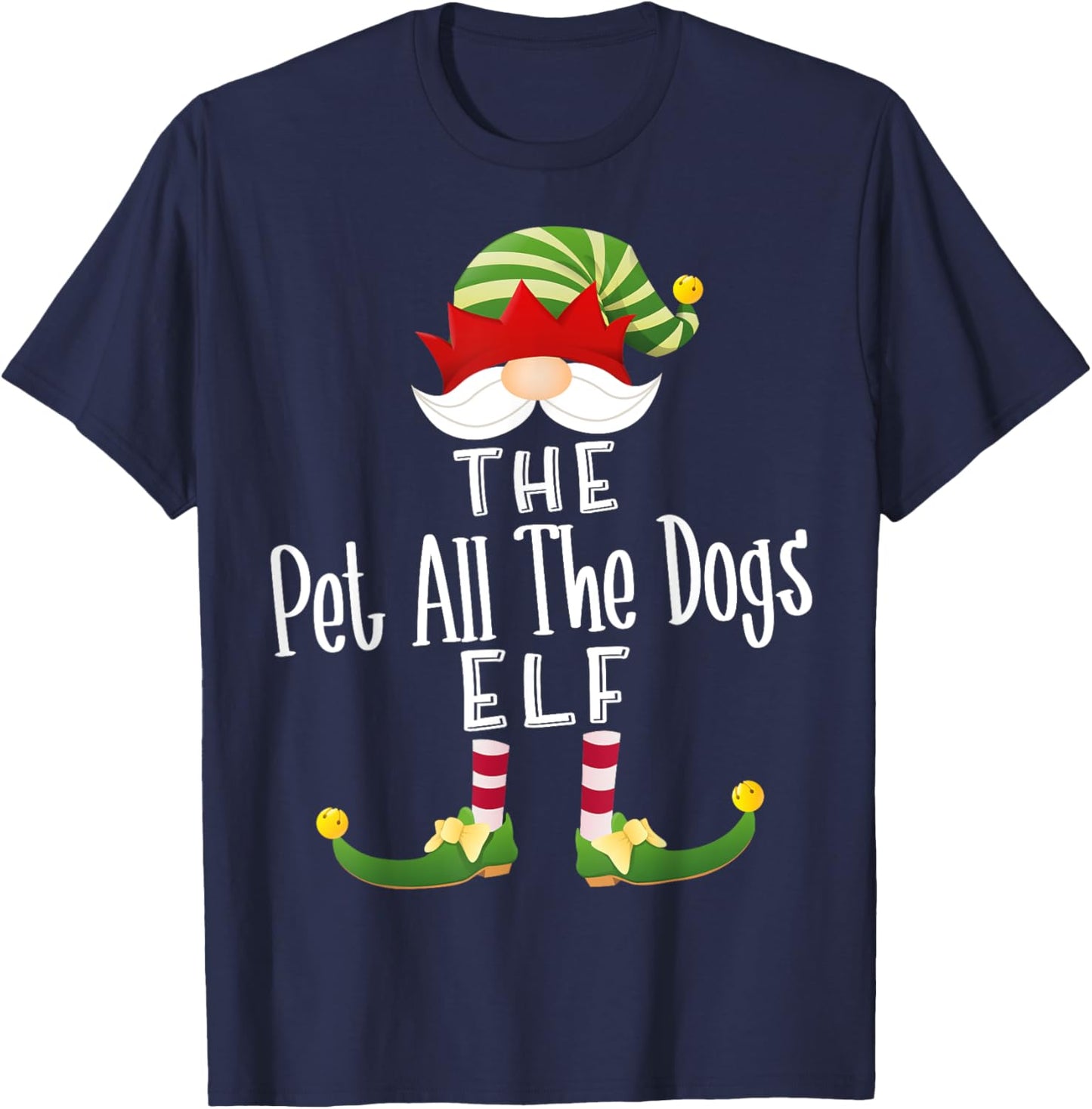 Pet All The Dogs Elf Group Christmas Funny Pajama Party T-Shirt - T-Shirt | Navy