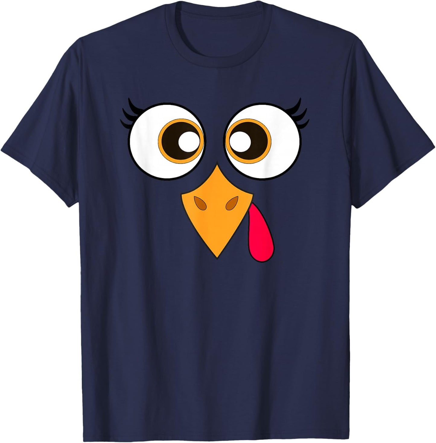 Cute Thanksgiving Turkey Face Women Girls Turkey Day T-Shirt - T-Shirt | Navy