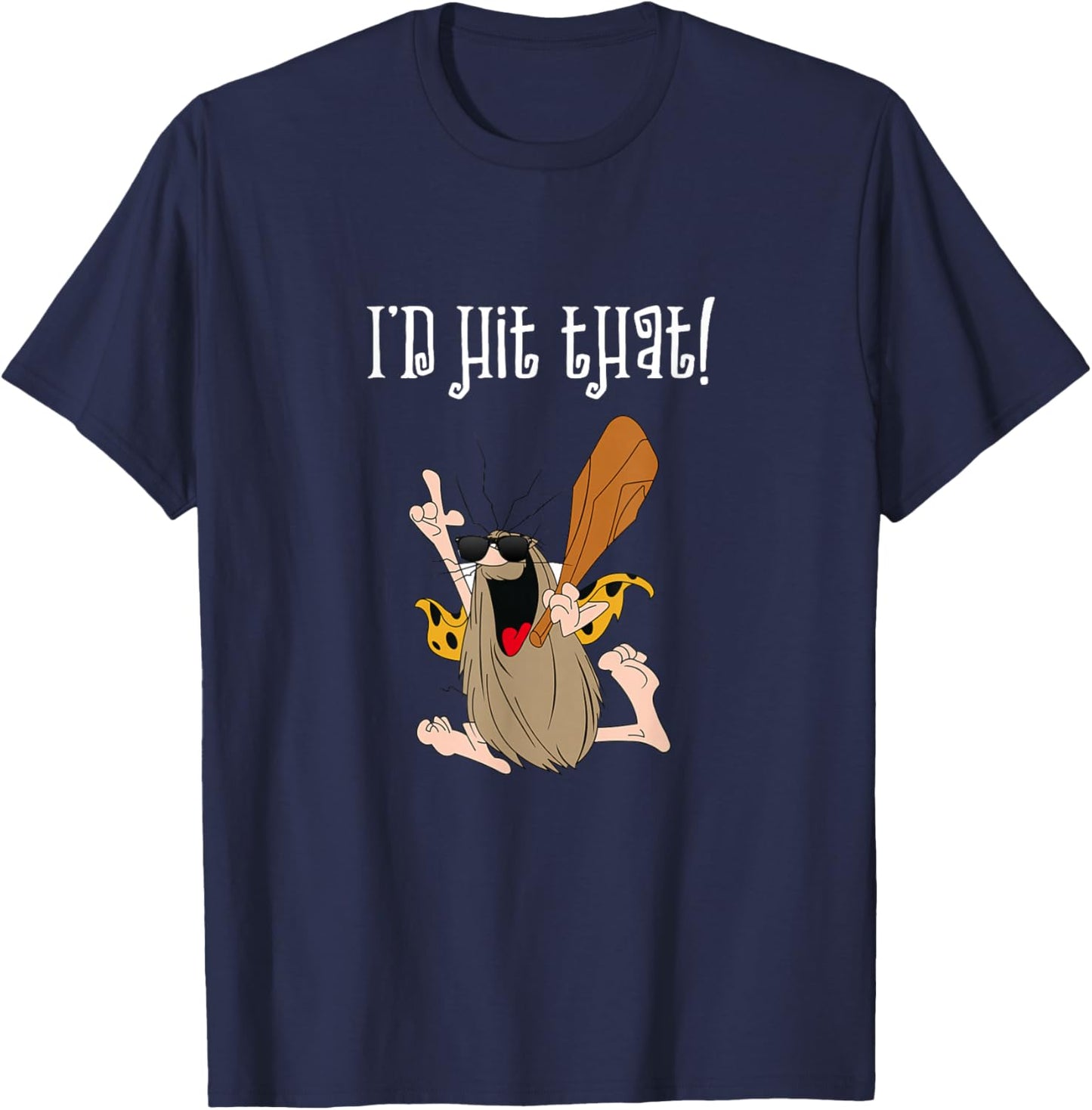 Funny Hairy Caveman Id Hit That Bat Dinosaurs Novelty T-Shirt - T-Shirt | Navy