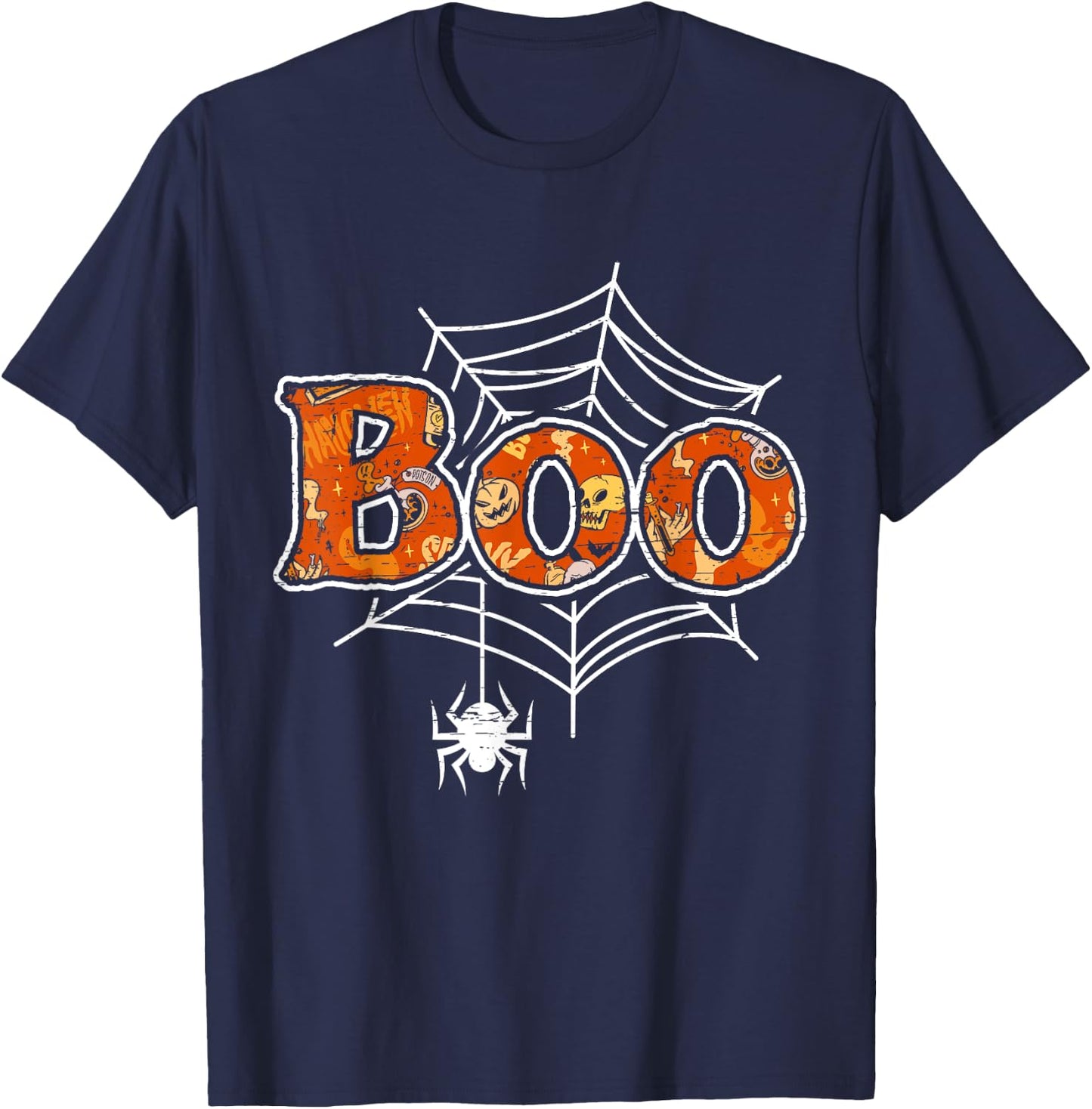 Boo Web Spider Halloween Day Party Trick Or Treat Design T-Shirt - T-Shirt | Navy