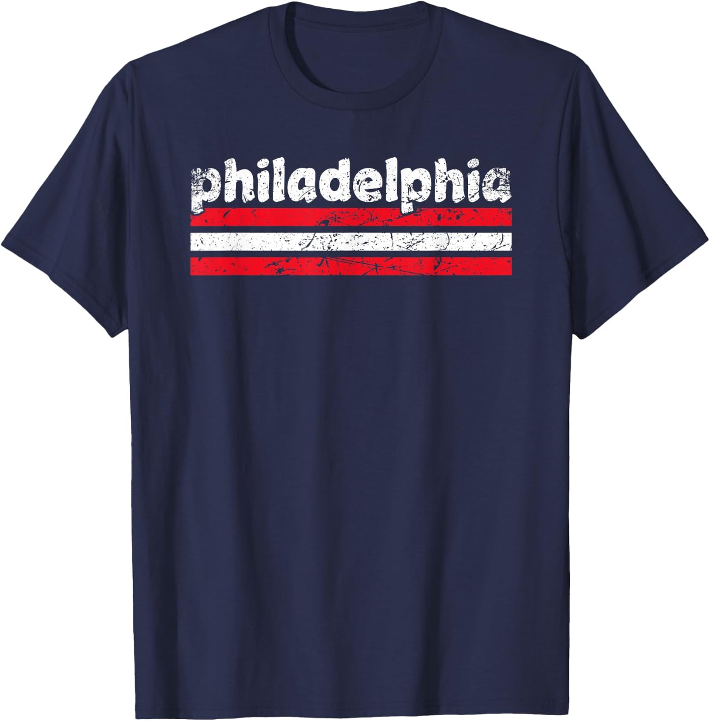 Philadelphia Pennsylvania Three Stripe Vintage Weathered T-Shirt - T-Shirt | Navy