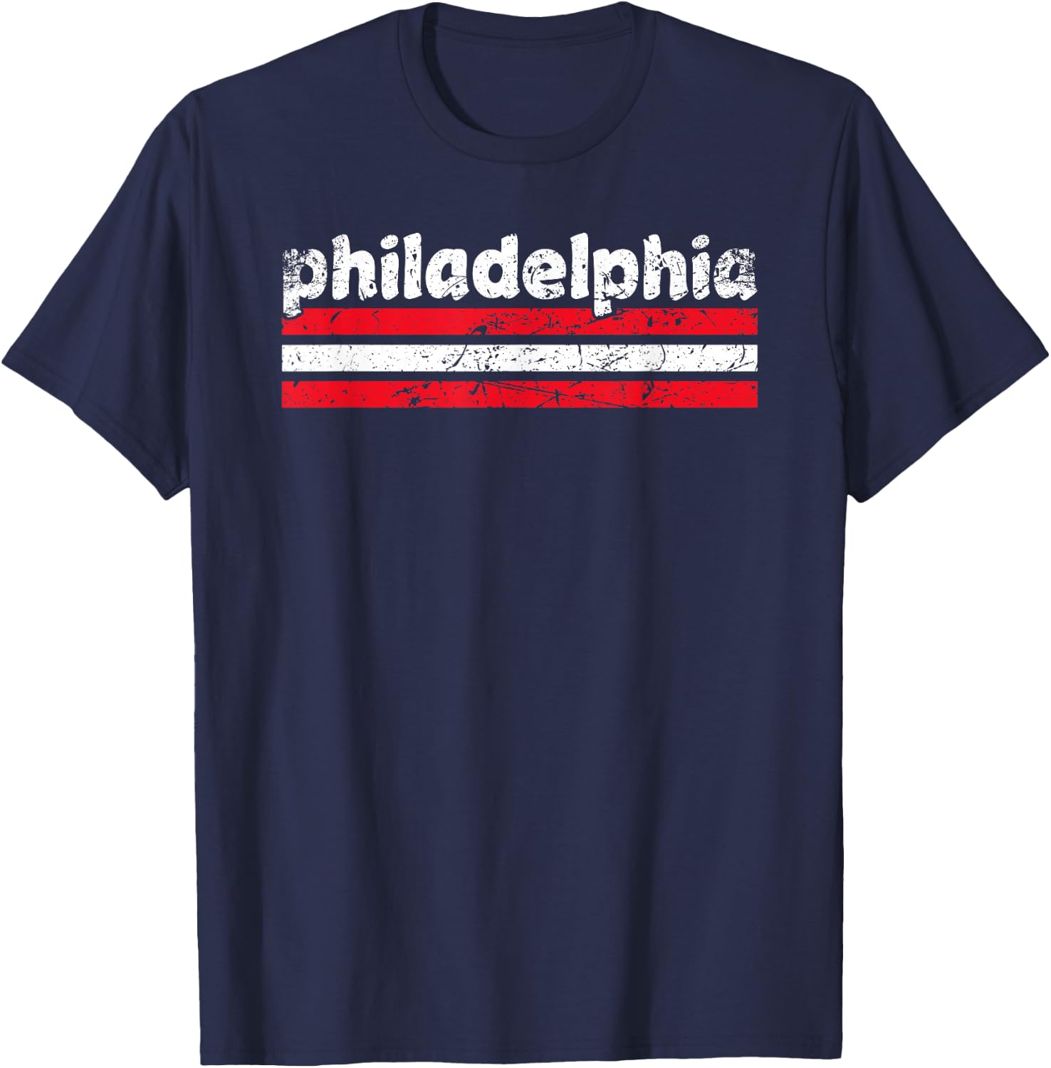 Philadelphia Pennsylvania Three Stripe Vintage Weathered T-Shirt - T-Shirt | Navy