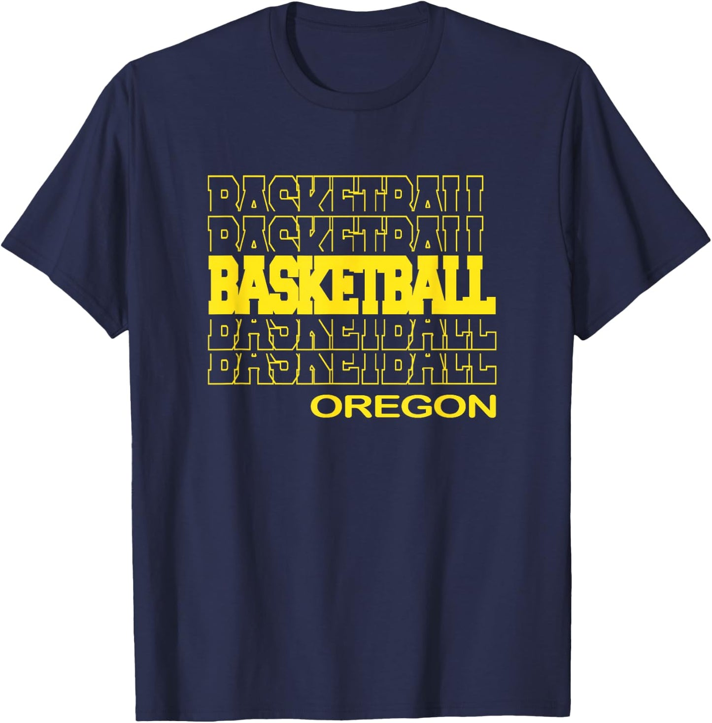 Basketball Oregon in Modern Stacked Lettering T-Shirt - T-Shirt | Navy