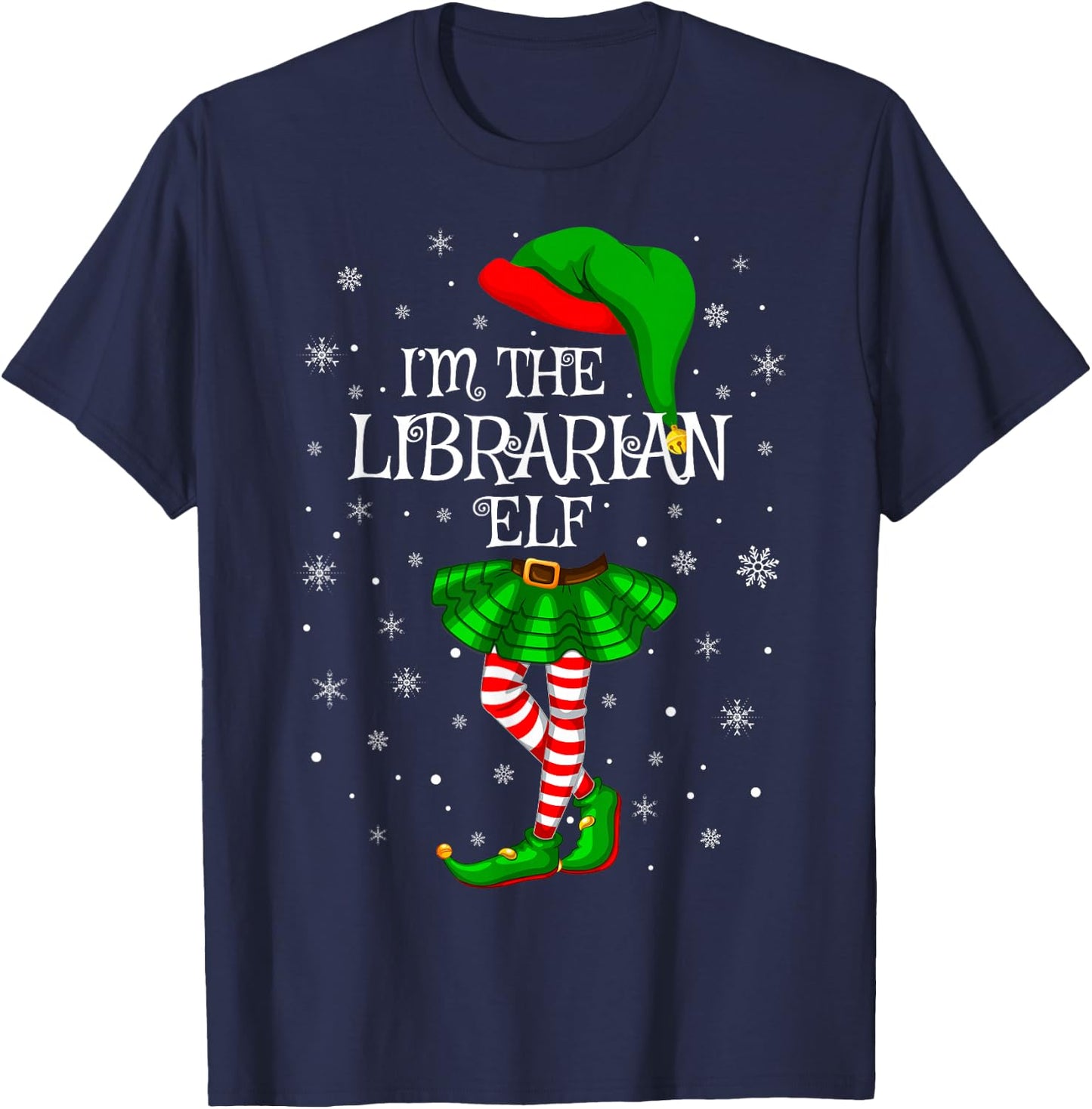 Librarian Elf Christmas Matching Family Women Girls Elf T-Shirt - T-Shirt | Navy