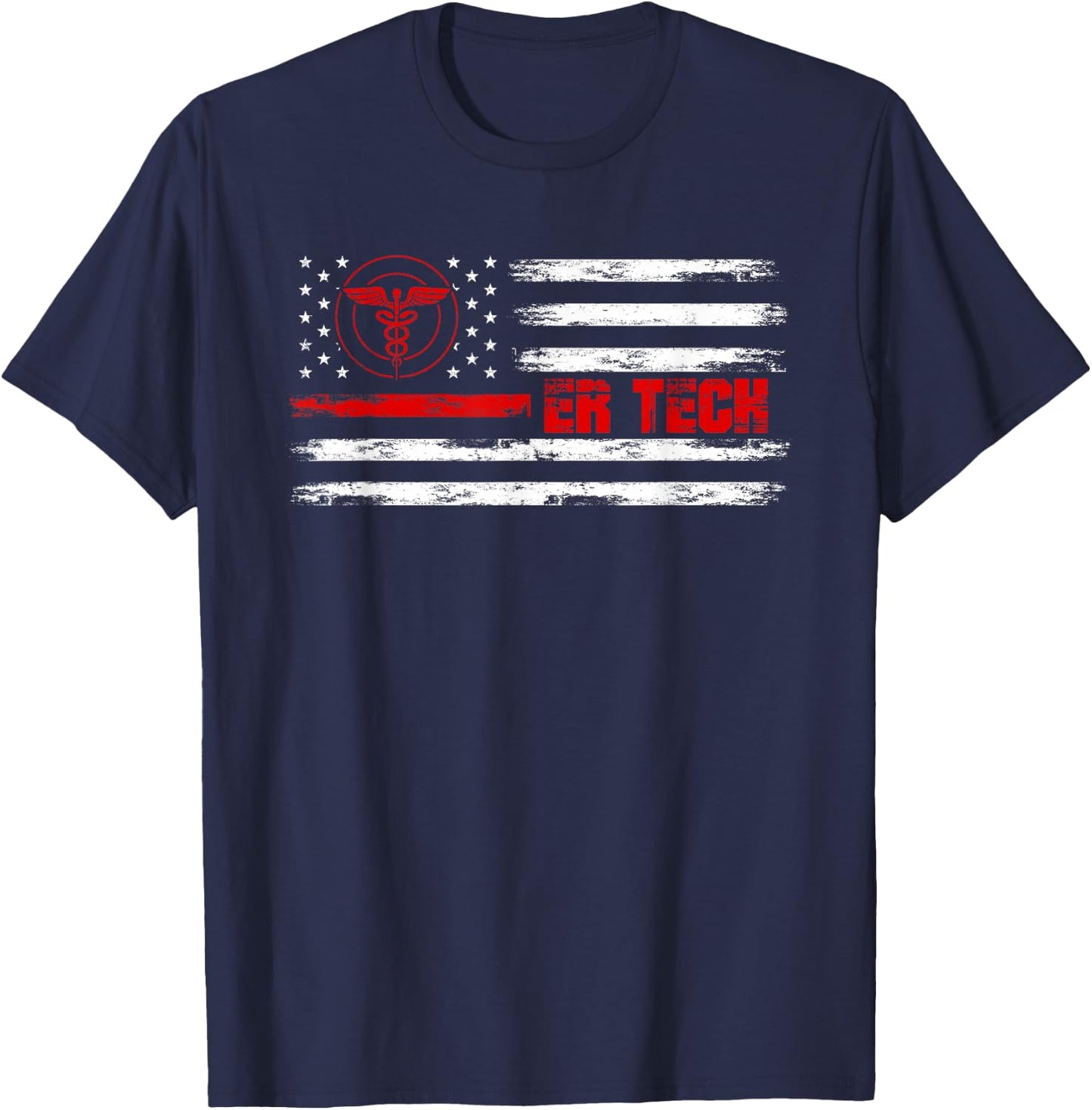 ER Tech US Flag Emergency Room Technologists ER Technicians T-Shirt - T-Shirt | Navy