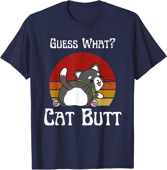 Retro Vintage Guess What Cat Butt Funny T-Shirt - T-Shirt | Navy