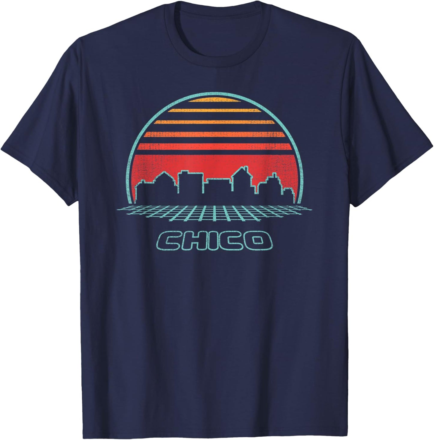Chico City Skyline Retro Vintage 80s Style T-Shirt - T-Shirt | Navy