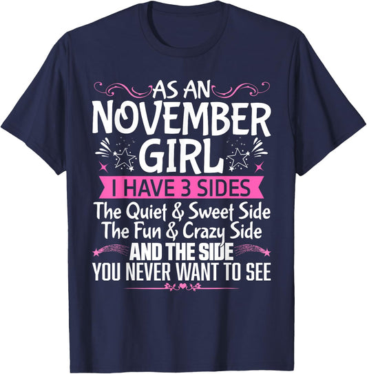 November Queen Born in November Cute Birthday November Girl T-Shirt - T-Shirt | Navy