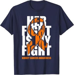 Kidney Cancer Awareness Month Orange Ribbon Her Fight Gift T-Shirt - T-Shirt | Navy