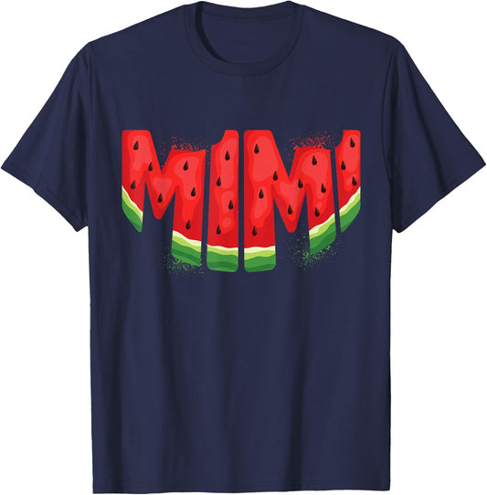 Funny Mimi Watermelon Summer Fruit Family Matching Birthday T-Shirt - T-Shirt | Navy
