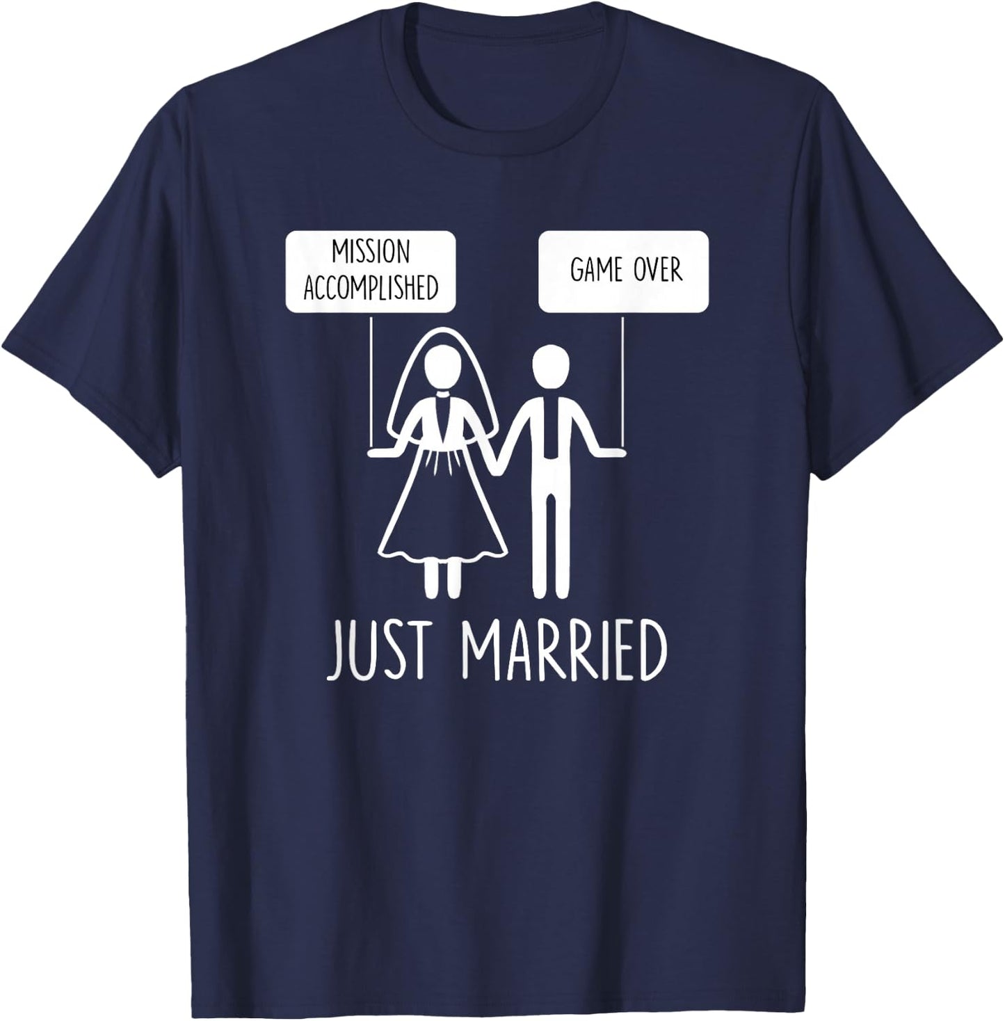 Just Married Game Over Bride Groom Line Art Minimal Men Gift T-Shirt - T-Shirt | Navy