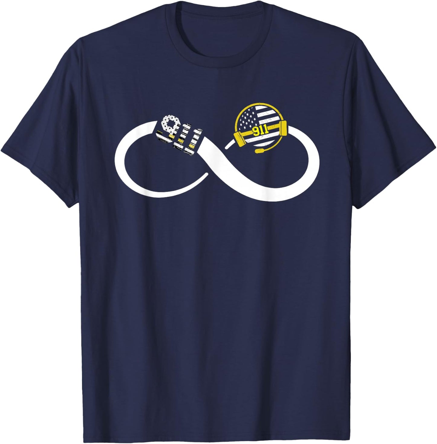 Dispatcher Infinity Thin Yellow Line USA Flag Dispatch 911 T-Shirt - T-Shirt | Navy