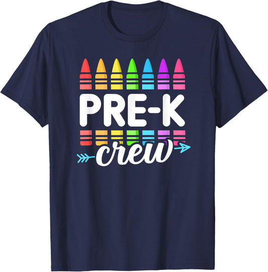 Pre-K Crew Teacher Team Squad Hello Back School Graduation T-Shirt - T-Shirt | Navy