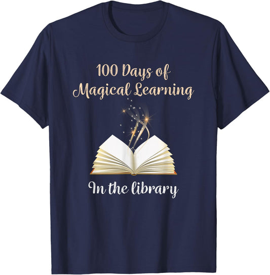 100th Day of School Magical Library Learning Adventure T-Shirt - T-Shirt | Navy