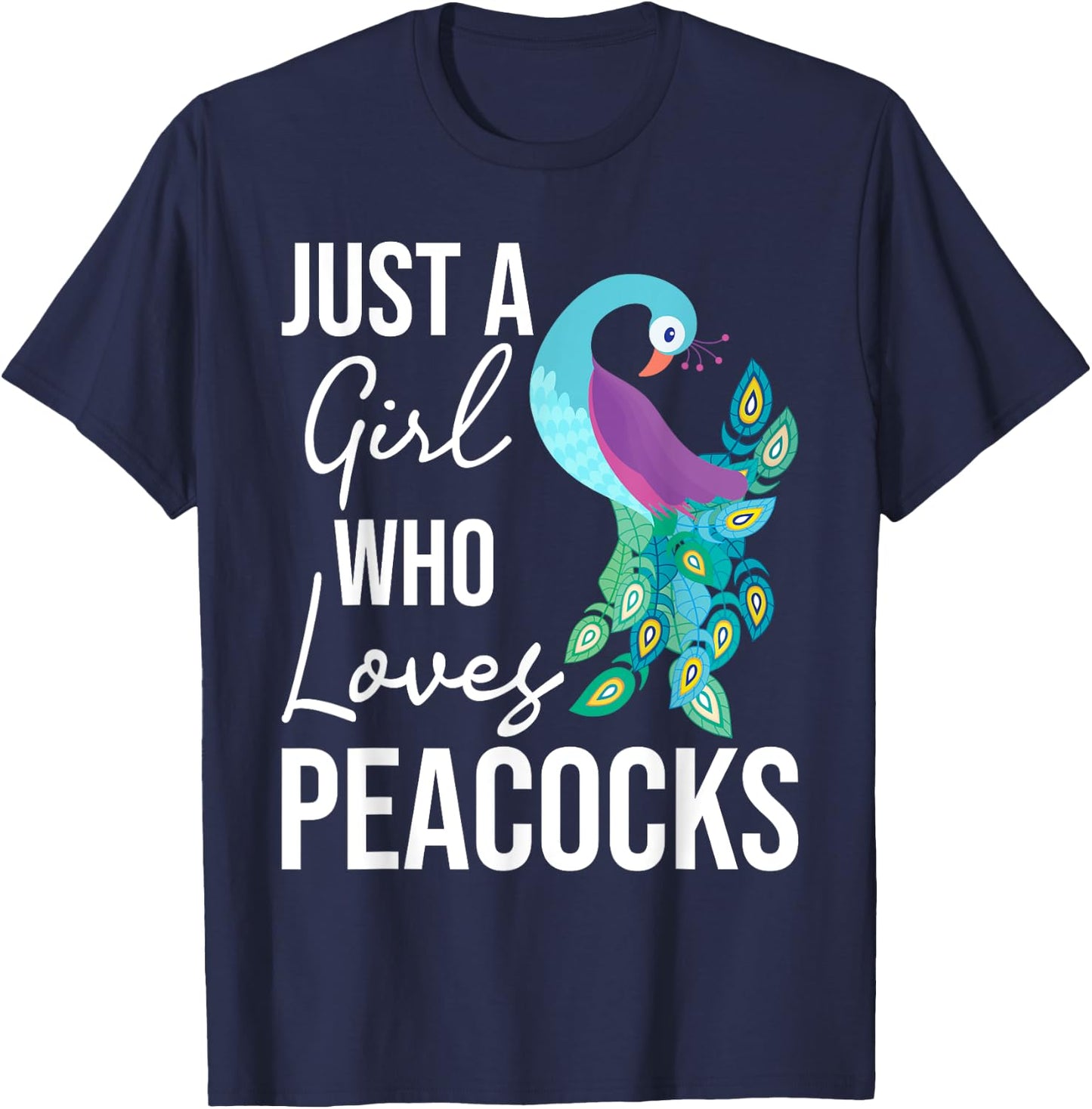 A Girl Who Loves Peacocks - Zookeeper Ornithologist T-Shirt - T-Shirt | Navy