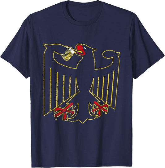 German Eagle Drinks Beer Funny Germany Coat Of Arms T-Shirt - T-Shirt | Navy
