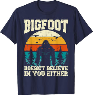 Bigfoot Doesn't Believe In You Either Funny Sasquatch Retro T-Shirt - T-Shirt | Navy