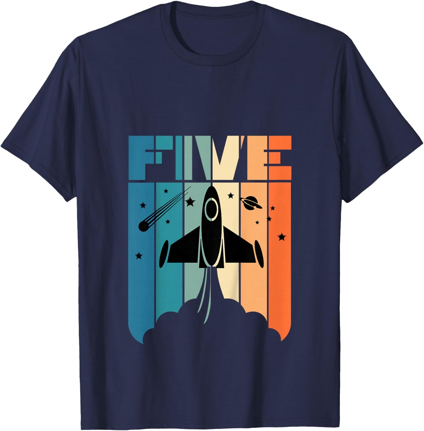 Kids 5 Year Old 5th Space Rocket Astronaut Birthday Boys Girls T-Shirt - T-Shirt | Navy