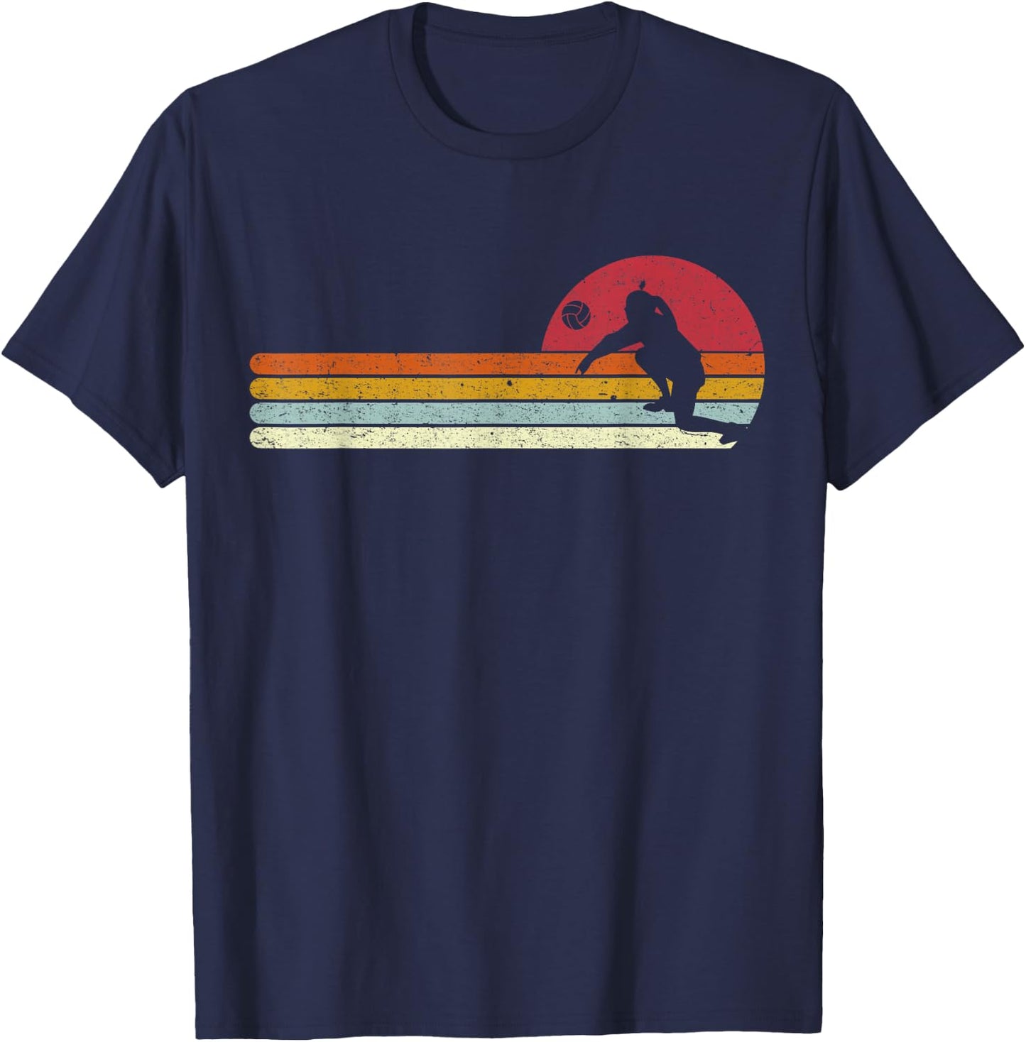 Sunset Volleyball Distressed T-Shirt - T-Shirt | Navy