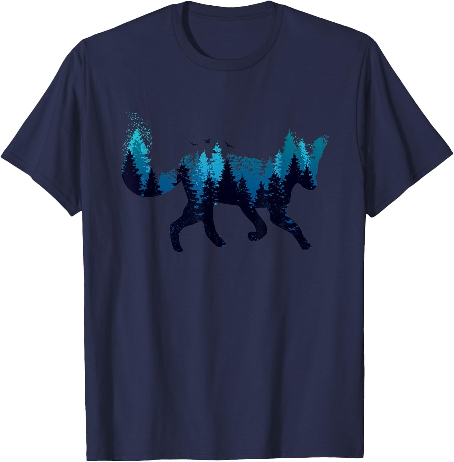 Arctic Fox Landscape Animal Trees Night Arctic Fox Lover T-Shirt - T-Shirt | Navy