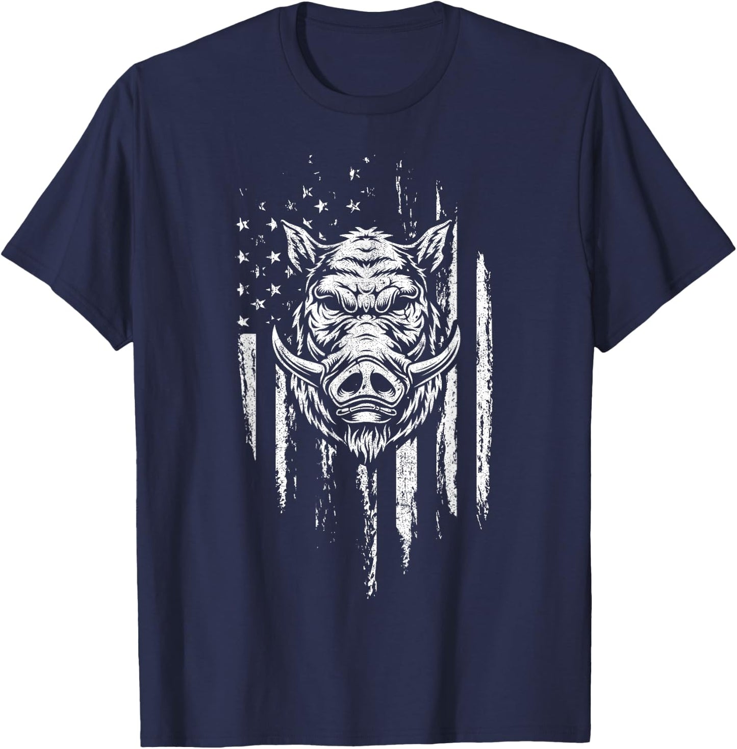 Wild Hog Hunting American Flag Pig Slayer Boar Hunter Gift Men T-Shirt - T-Shirt | Navy