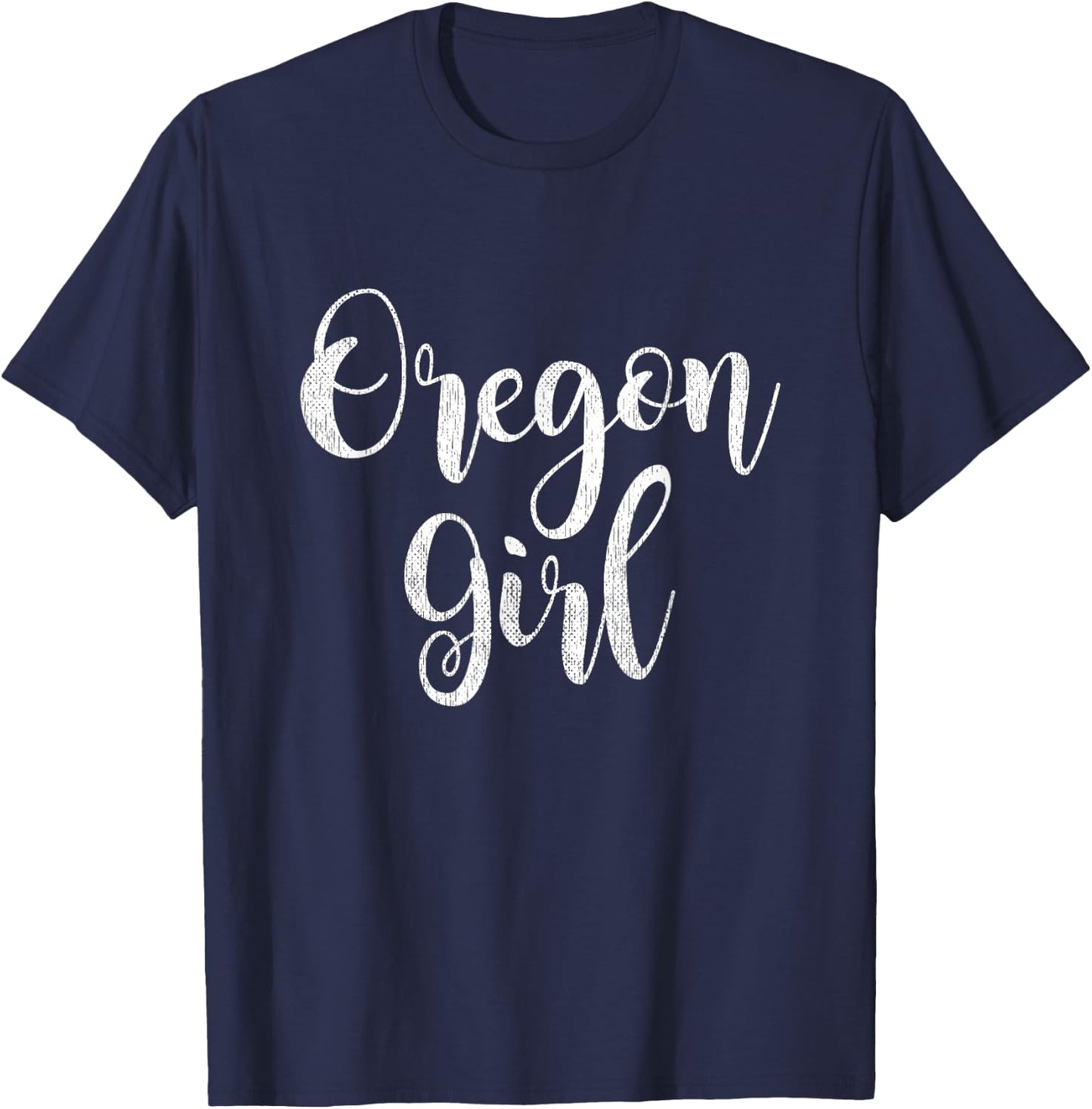 Distressed OR Women Lettering Cute Oregon Girl T-Shirt - T-Shirt | Navy