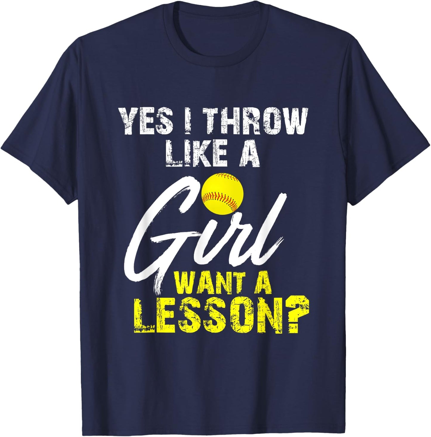 Softball Lovers Gifts Yes I Throw Like A Girl Want A Lesson Black Sleeveless T-Shirt - T-Shirt | Navy